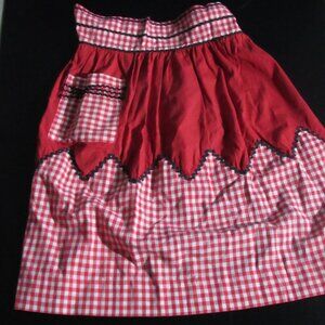 Homemade Bistro Half Apron - Red White Check with Black Trim - 25"